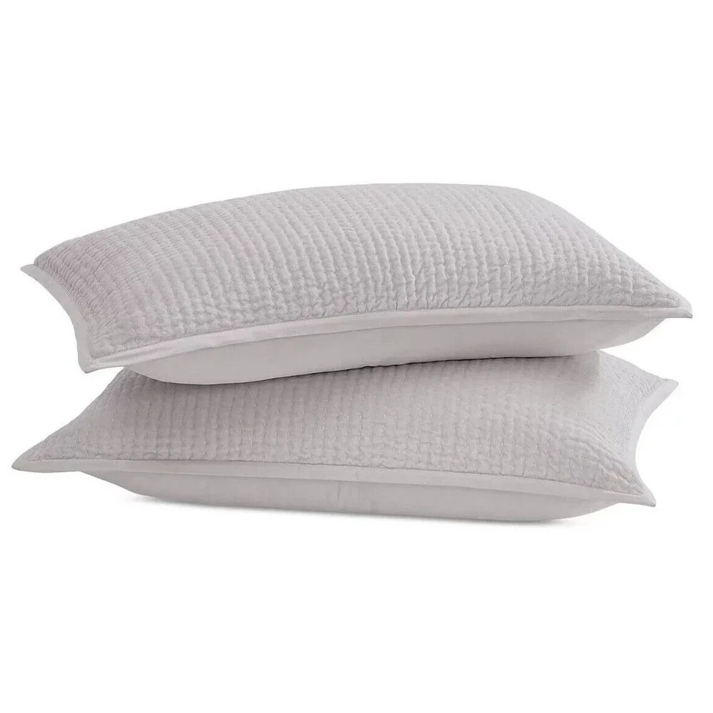 Donna Karan Standard Queen Quilted Pillow Shams Set of 2 Platinum Gray Velvet
